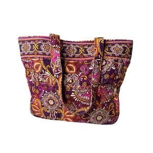 Vera Bradley Safari Sunset Retired Purple Orange Floral Tote Bag Paisley Quilted